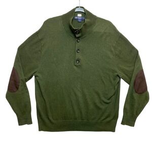 CREMIEUX Sweater Mens Size L Green Elbow Patches Classics Button Neck